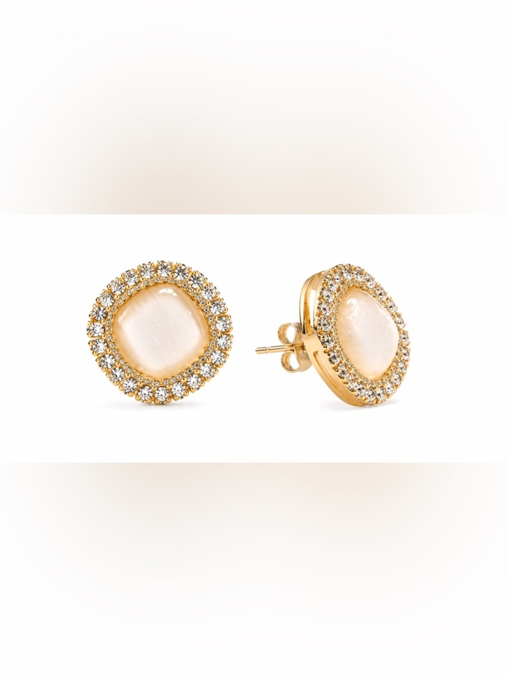 Tuckernuck Gold Tone Champagne Cat’s Eye Cushion Halo Crystal Stud Earrings - Picture 2 of 3